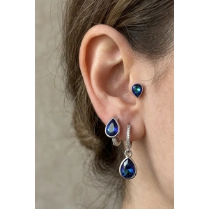 Gümüş Renk Taş Detaylı 3lü YSX Küpe Set