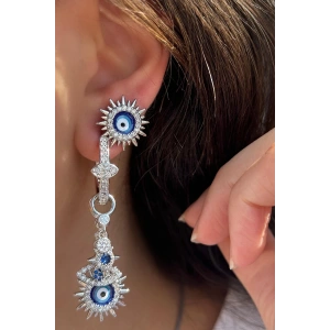 Gümüş Renk Taş Detaylı 3lü YSX Küpe Set