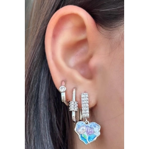 Gümüş Renk Taş Detaylı 3lü YSX Küpe Set