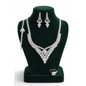 Gümüş Renk Taş Detaylı 4lü Abiye Set