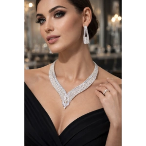 Gümüş Renk Taş Detaylı 4lü Abiye Set