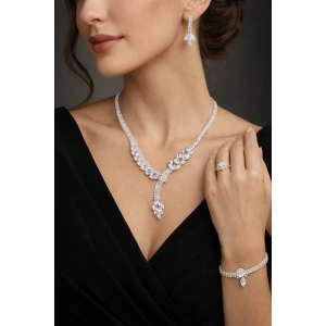 Gümüş Renk Taş Detaylı 4lü Abiye Set