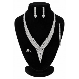 Gümüş Renk Taş Detaylı 4lü Abiye Set