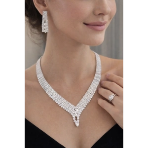 Gümüş Renk Taş Detaylı 4lü Abiye Set