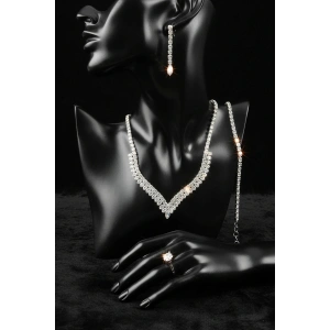 Gümüş Renk Taş Detaylı 4lü Abiye Set