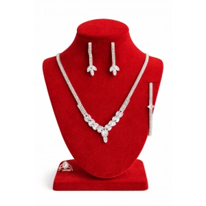 Gümüş Renk Taş Detaylı 4lü Abiye Set