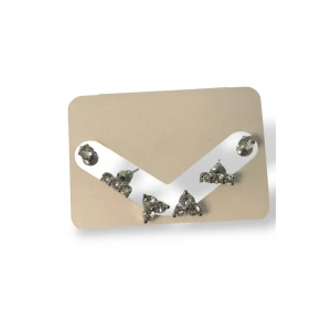 Gümüş Renk Taş Detaylı 6lı Küpe Set