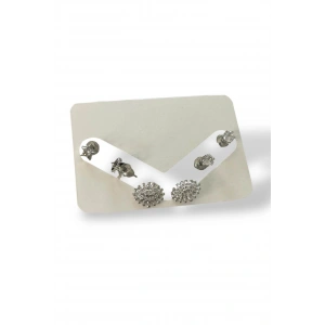 Gümüş Renk Taş Detaylı 6lı Küpe Set