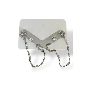 Gümüş Renk Taş Detaylı 6lı Küpe Set