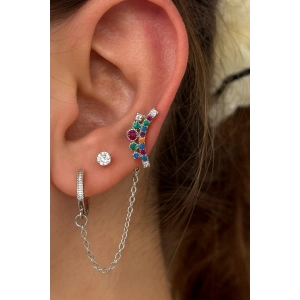 Gümüş Renk Taş Detaylı 6lı Küpe Set