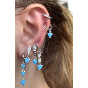 Gümüş Renk Taş Detaylı 6lı YSX Küpe Set