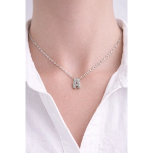 Gümüş Renk Taş Detaylı A Harfli Mini Çelik Kolye