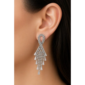 Gümüş Renk Taş Detaylı Abiye Küpe (Çift)