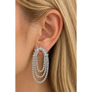 Gümüş Renk Taş Detaylı Abiye Küpe (Çift)