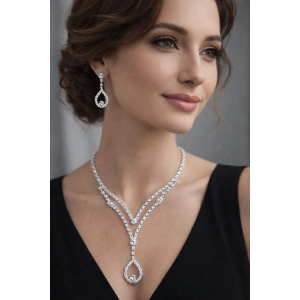 Gümüş Renk Taş Detaylı Abiye Set