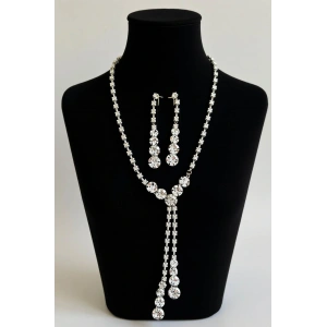 Gümüş Renk Taş Detaylı Abiye Set