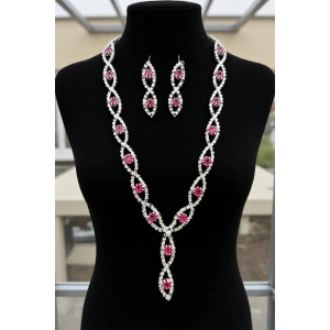 Gümüş Renk Taş Detaylı Abiye Set