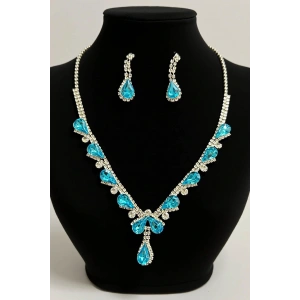 Gümüş Renk Taş Detaylı Abiye Set