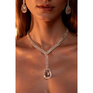 Gümüş Renk Taş Detaylı Abiye Set