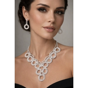 Gümüş Renk Taş Detaylı Abiye Set