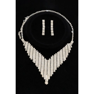 Gümüş Renk Taş Detaylı Abiye Set