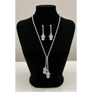 Gümüş Renk Taş Detaylı Abiye Set