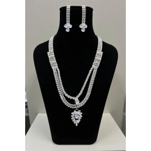 Gümüş Renk Taş Detaylı Abiye Set