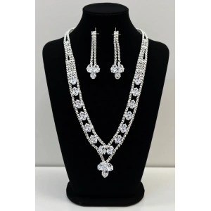 Gümüş Renk Taş Detaylı Abiye Set