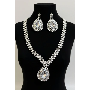 Gümüş Renk Taş Detaylı Abiye Set