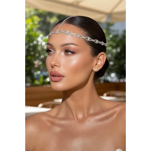 Gümüş Renk Taş Detaylı Alınlık/Kına Aksesuarı