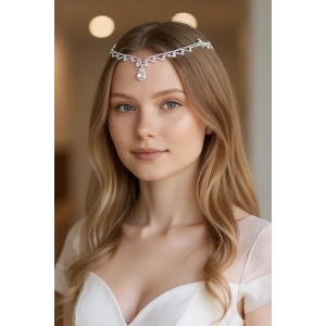 Gümüş Renk Taş Detaylı Alınlık/Kına Aksesuarı