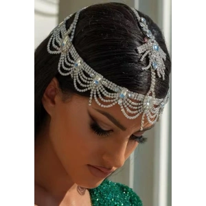 Gümüş Renk Taş Detaylı Alınlık/Kına Aksesuarı