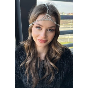 Gümüş Renk Taş Detaylı Alınlık/Kına Aksesuarı