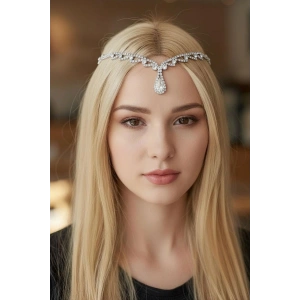Gümüş Renk Taş Detaylı Alınlık/Kına Aksesuarı