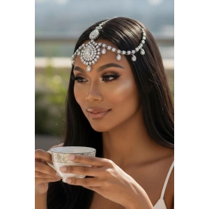 Gümüş Renk Taş Detaylı Alınlık/Kına Aksesuarı