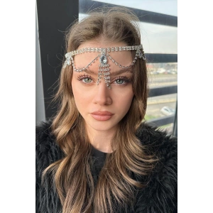 Gümüş Renk Taş Detaylı Alınlık/Kına Aksesuarı