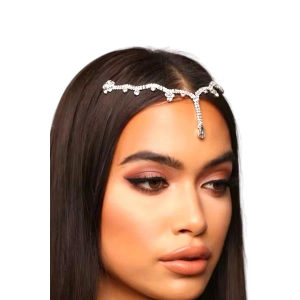 Gümüş Renk Taş Detaylı Alınlık/Kına Aksesuarı