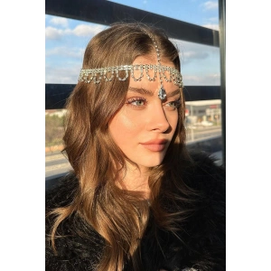 Gümüş Renk Taş Detaylı  Alınlık/Kına Aksesuarı