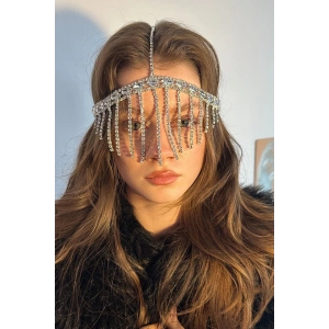 Gümüş Renk Taş Detaylı  Alınlık/Kına Aksesuarı
