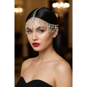 Gümüş Renk Taş Detaylı  Alınlık/Kına Aksesuarı