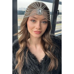 Gümüş Renk Taş Detaylı Alınlık/Kına Aksesuarı