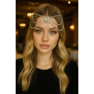 Gümüş Renk Taş Detaylı Alınlık/Kına Aksesuarı