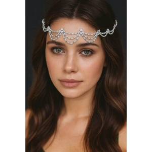 Gümüş Renk Taş Detaylı Alınlık/Kına Aksesuarı