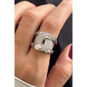 Gümüş Renk Taş Detaylı Ayarlanabilir Çelik Yüzük