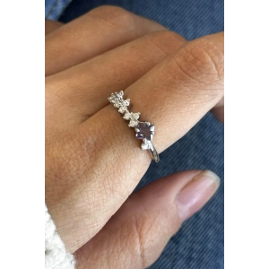 Gümüş Renk Taş Detaylı Ayarlanabilir Çelik Yüzük