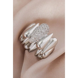 Gümüş Renk Taş Detaylı Ayarlanabilir Çelik Yüzük