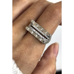 Gümüş Renk Taş Detaylı Ayarlanabilir Çelik Yüzük