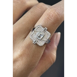 Gümüş Renk Taş Detaylı Ayarlanabilir YSX Yüzük