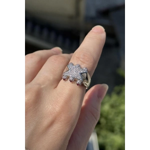 Gümüş Renk Taş Detaylı Ayarlanabilir YSX Yüzük