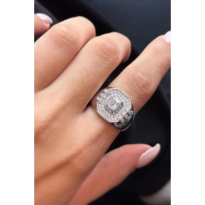 Gümüş Renk Taş Detaylı Ayarlanabilir YSX Yüzük